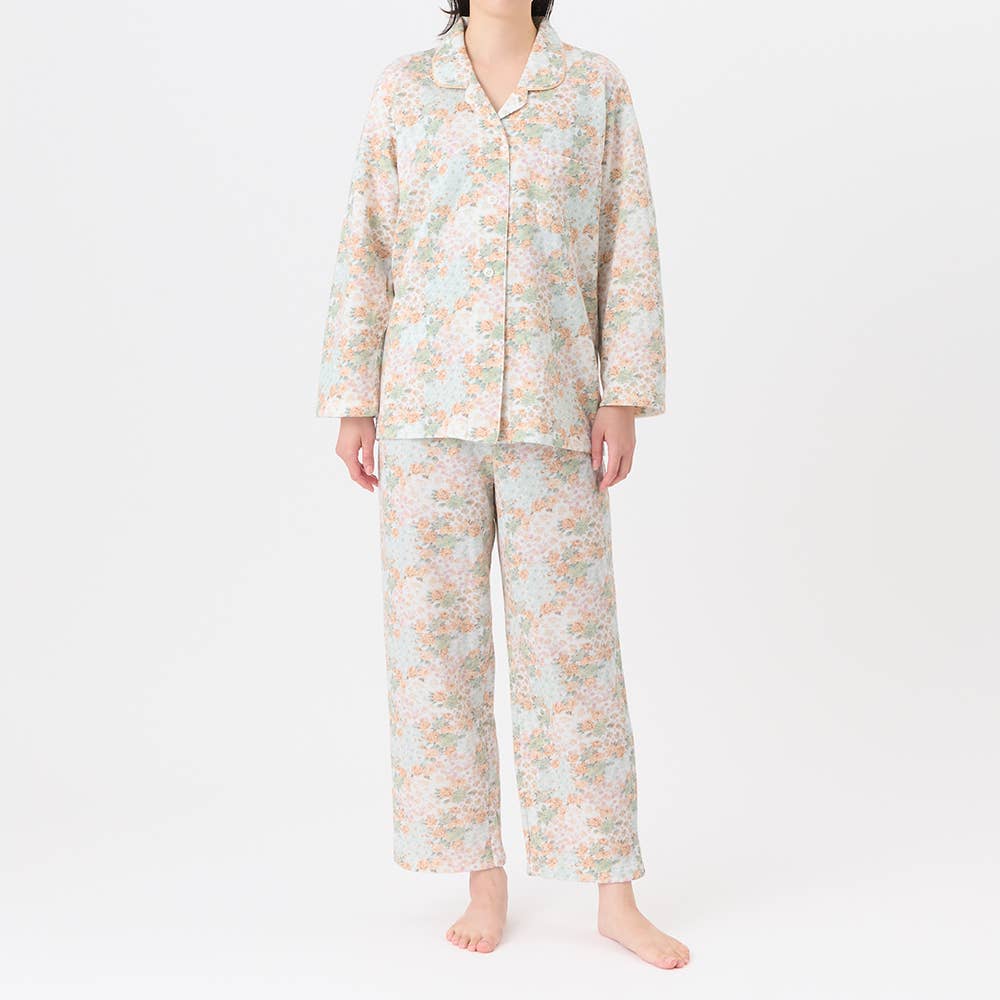 【WARM PLUS・背中保温】 ソフトキルト 長袖長パンツ テーラード パジャマ TG4005EC クリーム