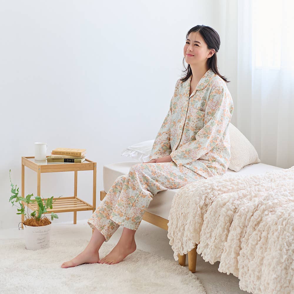 【WARM PLUS・背中保温】 ソフトキルト 長袖長パンツ テーラード パジャマ TG4005EC E1