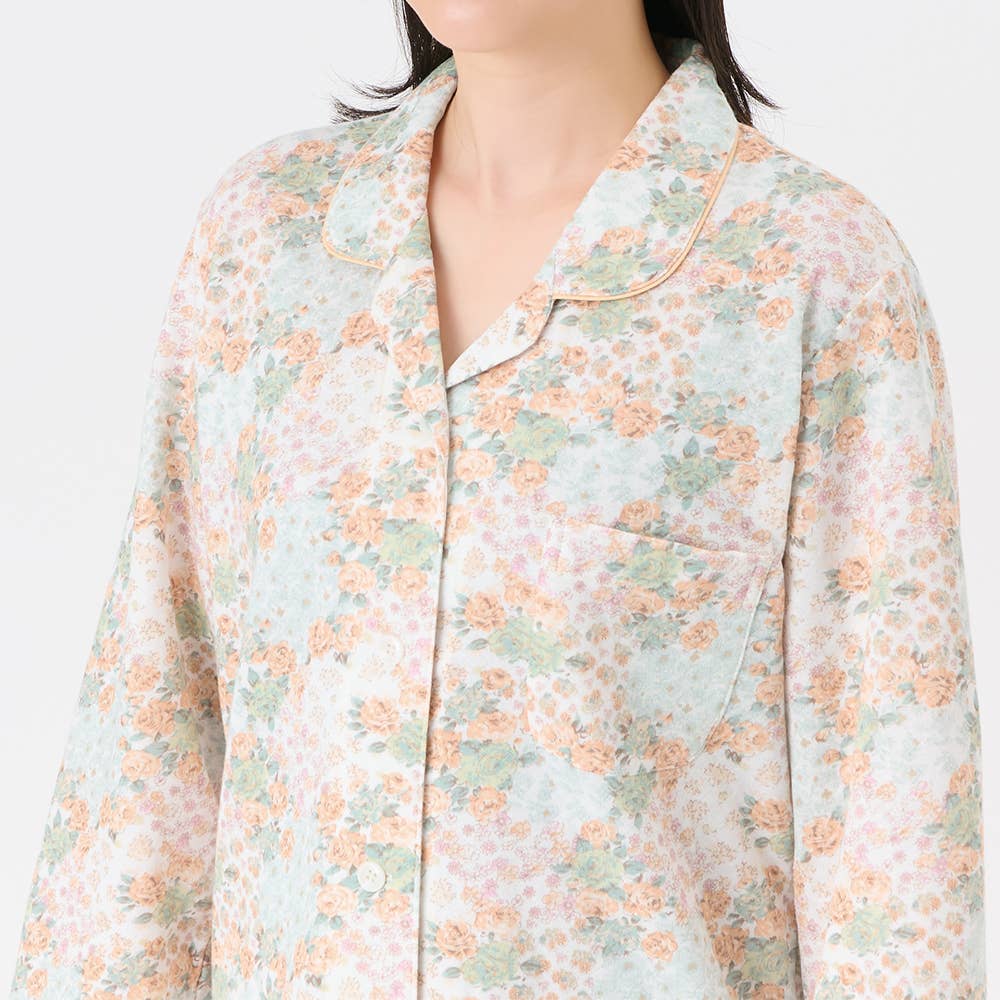 【WARM PLUS・背中保温】 ソフトキルト 長袖長パンツ テーラード パジャマ TG4005EC E2