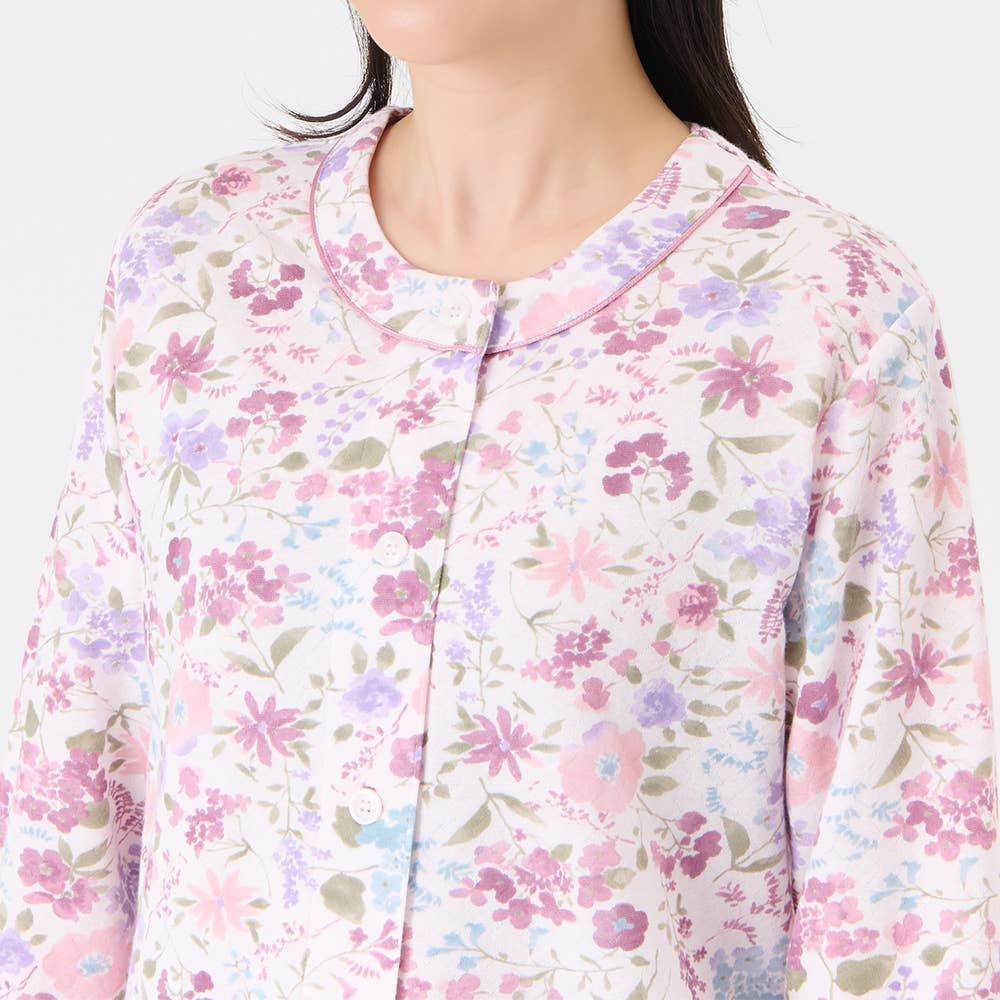 【WARM PLUS・背中保温】 ソフトキルト 長袖長パンツ ノーカラー パジャマ TG4015 E2