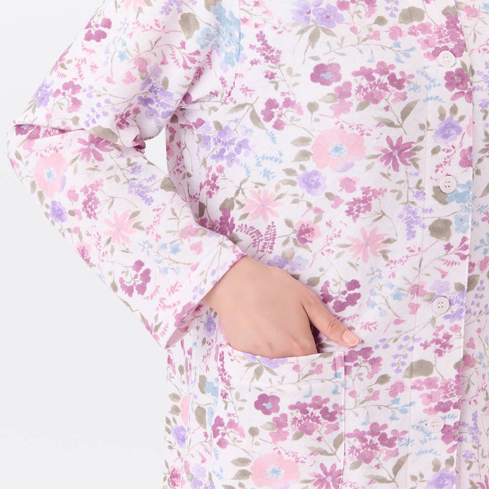 【WARM PLUS・背中保温】 ソフトキルト 長袖長パンツ ノーカラー パジャマ TG4015 E3