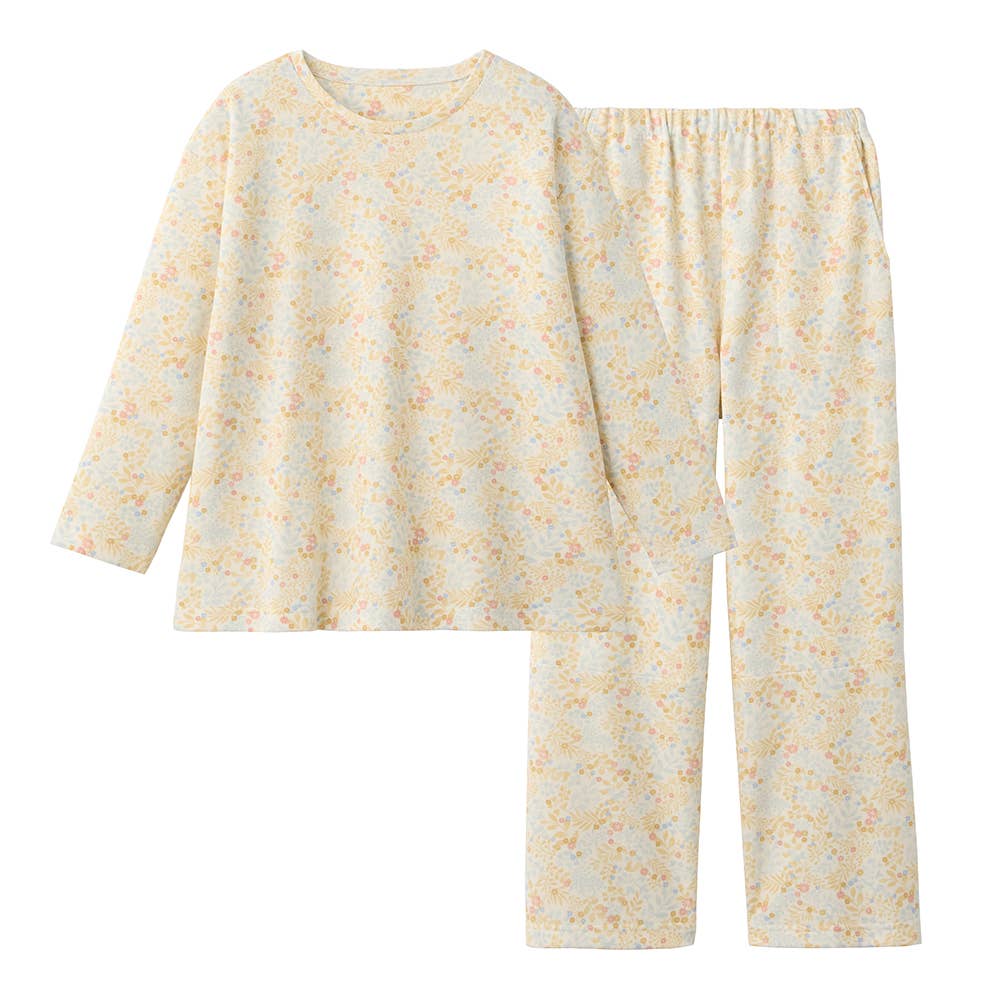 【WARM PLUS・肩もも保温】ダンボールニット 長袖長パンツ ルームウェア TG4025 クリーム