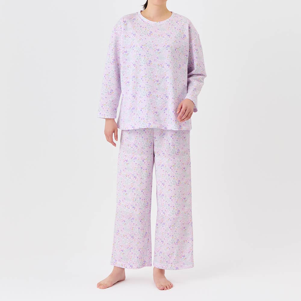 【WARM PLUS・肩もも保温】ダンボールニット 長袖長パンツ ルームウェア TG4025 パープル