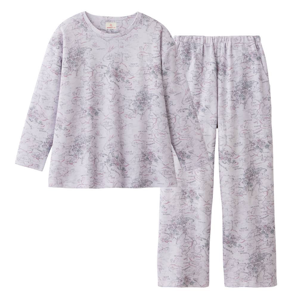 Shoulder and thigh warmer room wear, cardboard knit, long sleeves and pants, TG4034, grey