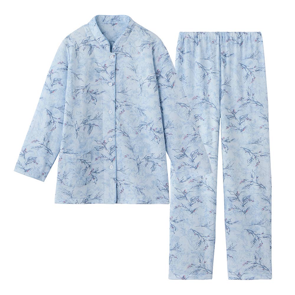 【WARM PLUS・肩もも保温】 ソフトキルト 長袖長パンツ パジャマ TG4045 サックス