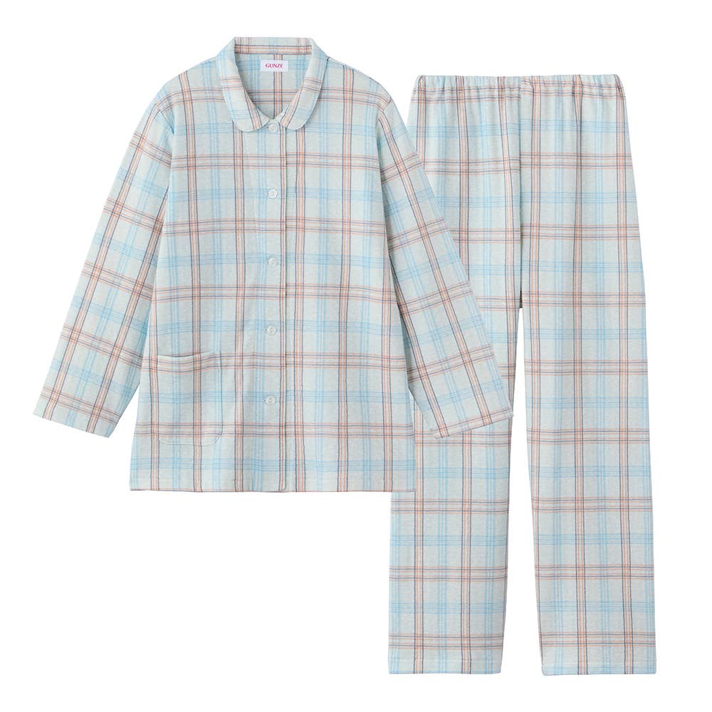 【脇縫い目無し・肌側綿100%】 ソフトキルト 長袖長パンツ パジャマ TG4075 グリーン