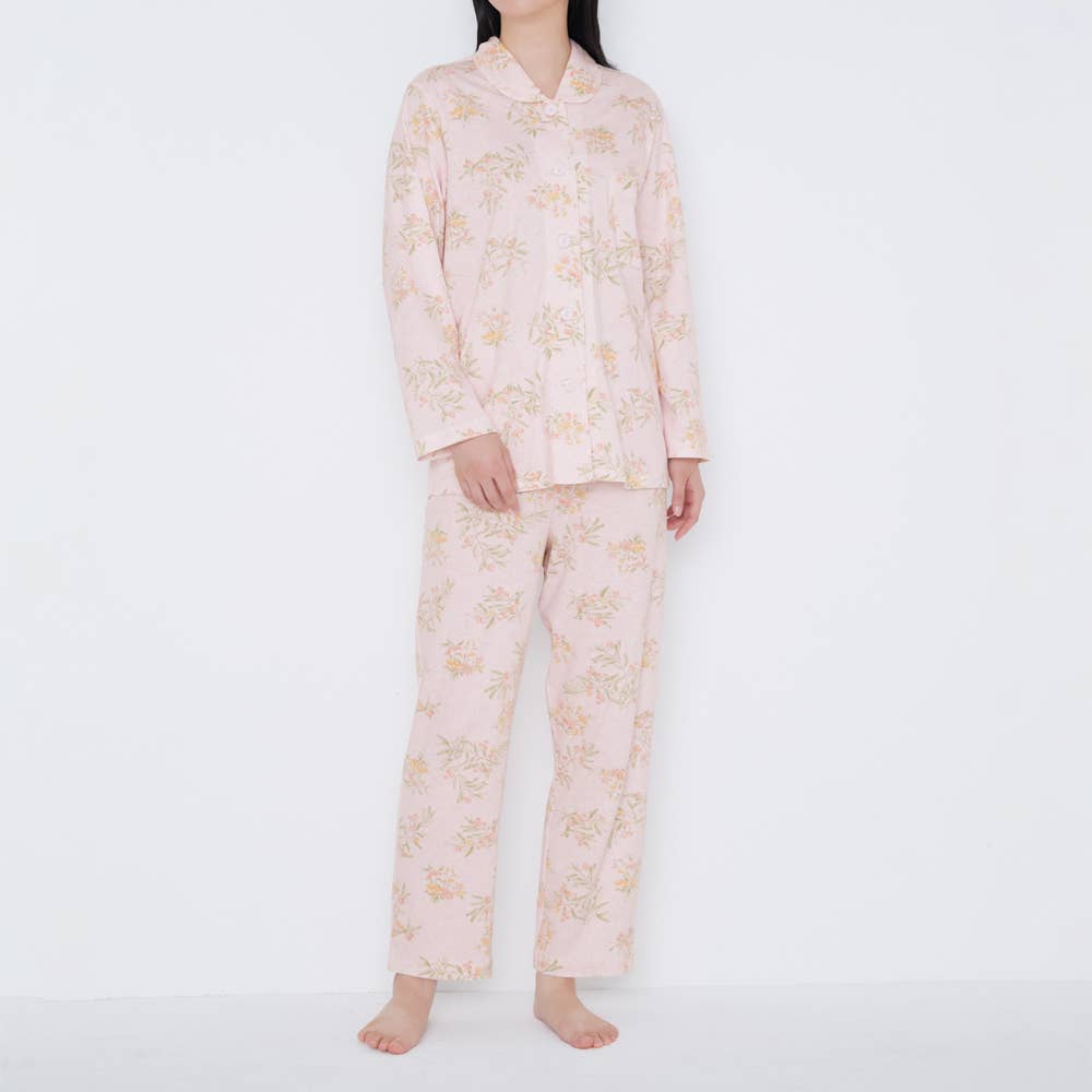 【保湿・綿100%】スムース 長袖長パンツ シャツパジャマ TG4105EC ピンク