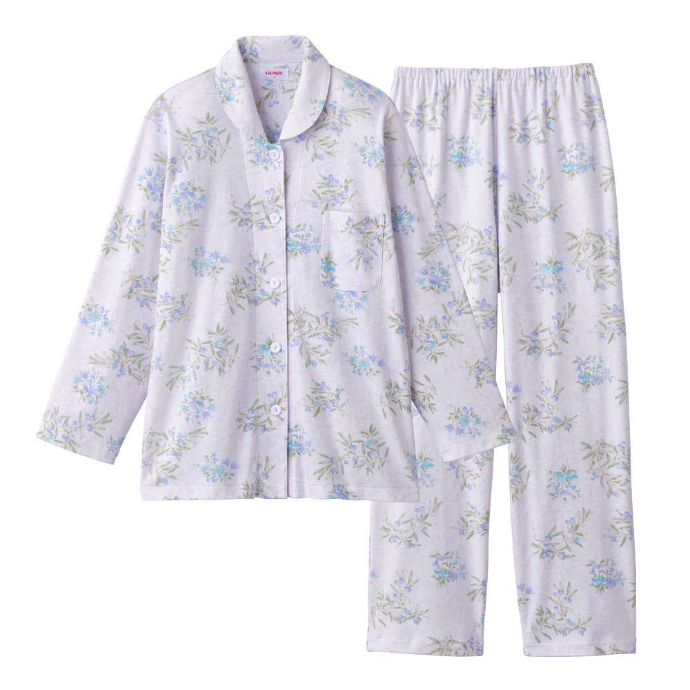 【保湿・綿100%】スムース 長袖長パンツ シャツパジャマ TG4105EC パープル