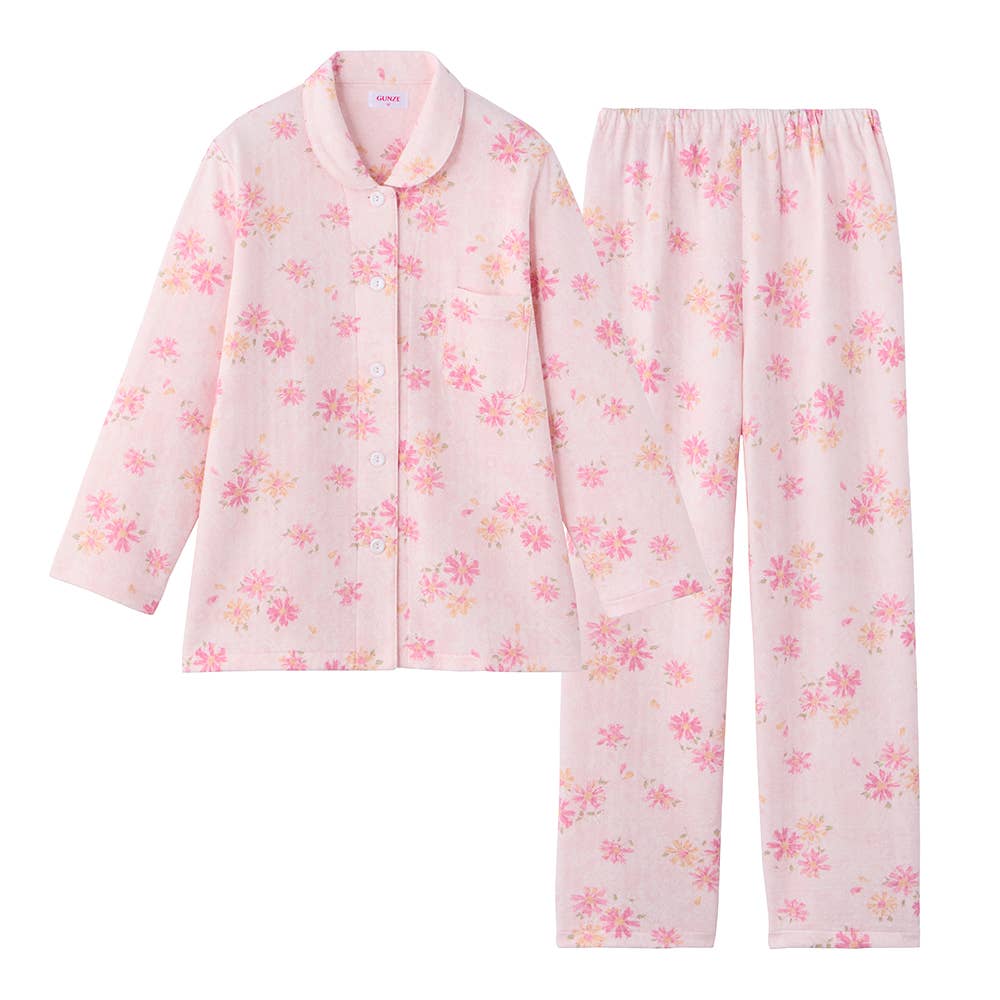 【肌側綿100%】 ソフトキルト 長袖長パンツ シャツパジャマ TG4125 ピンク