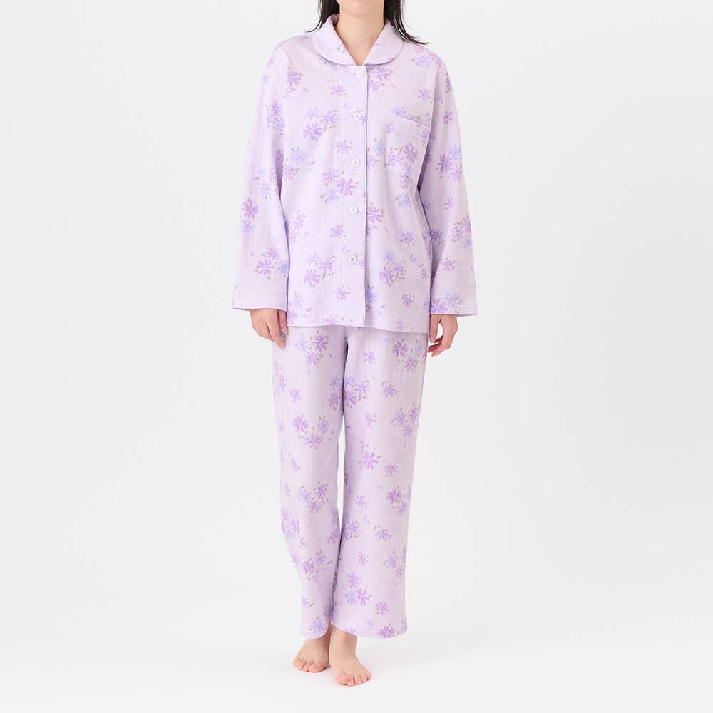 【肌側綿100%】 ソフトキルト 長袖長パンツ シャツパジャマ TG4125 パープル