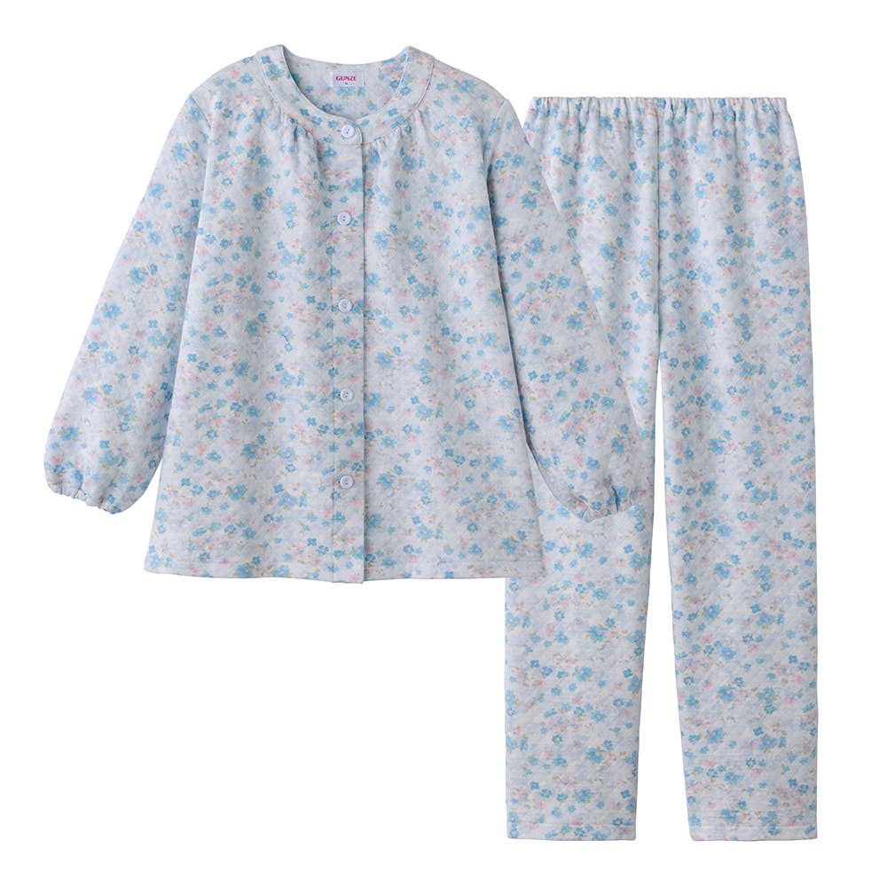 【綿混】ダイヤキルト 長袖長パンツ フェミニンパジャマ TG4135 サックス