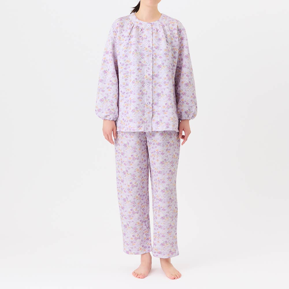 【綿混】ダイヤキルト 長袖長パンツ フェミニンパジャマ TG4135 パープル