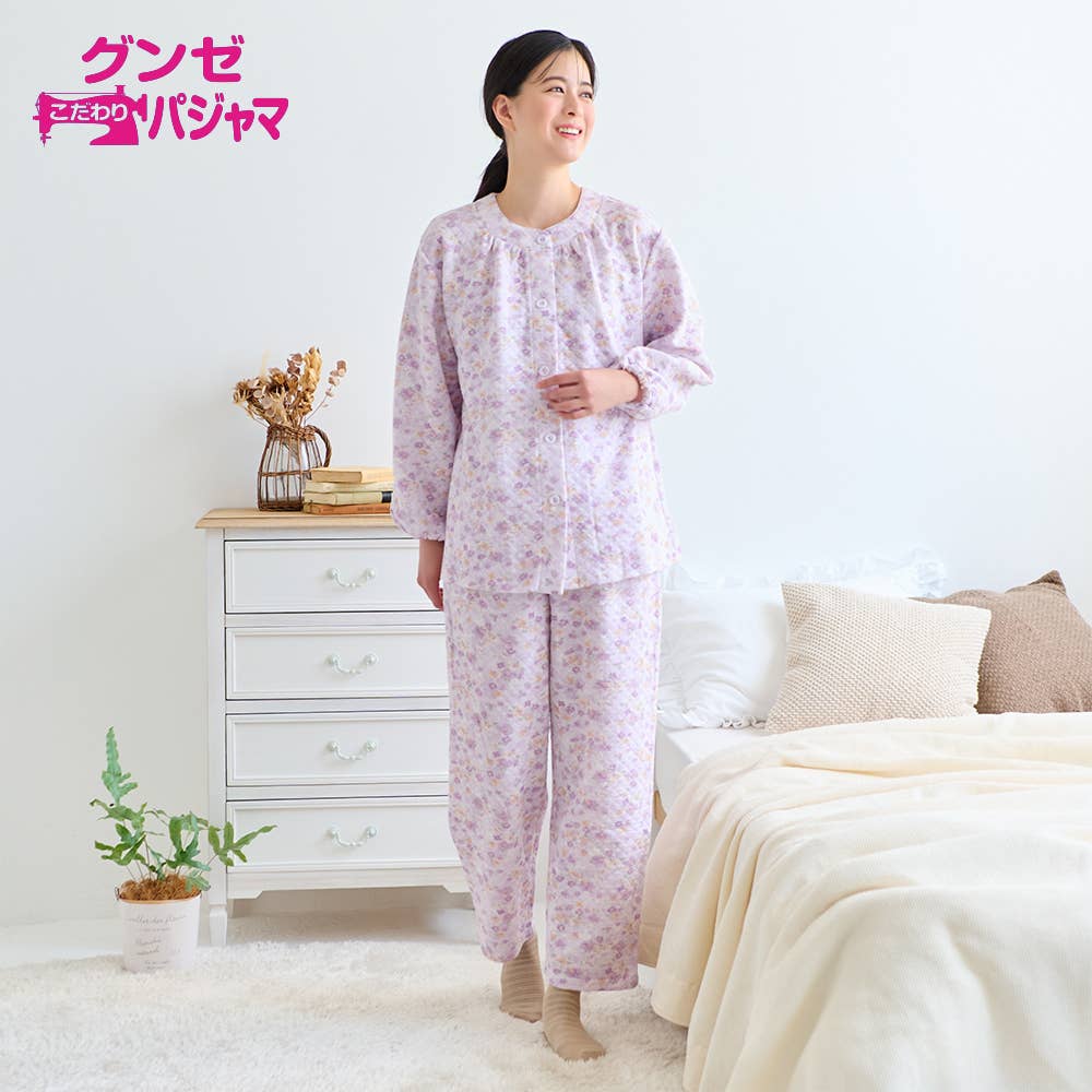 【綿混】ダイヤキルト 長袖長パンツ フェミニンパジャマ