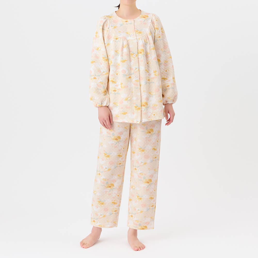 【綿混】ダイヤキルト 長袖長パンツ フェミニンパジャマ TG4145EC クリーム