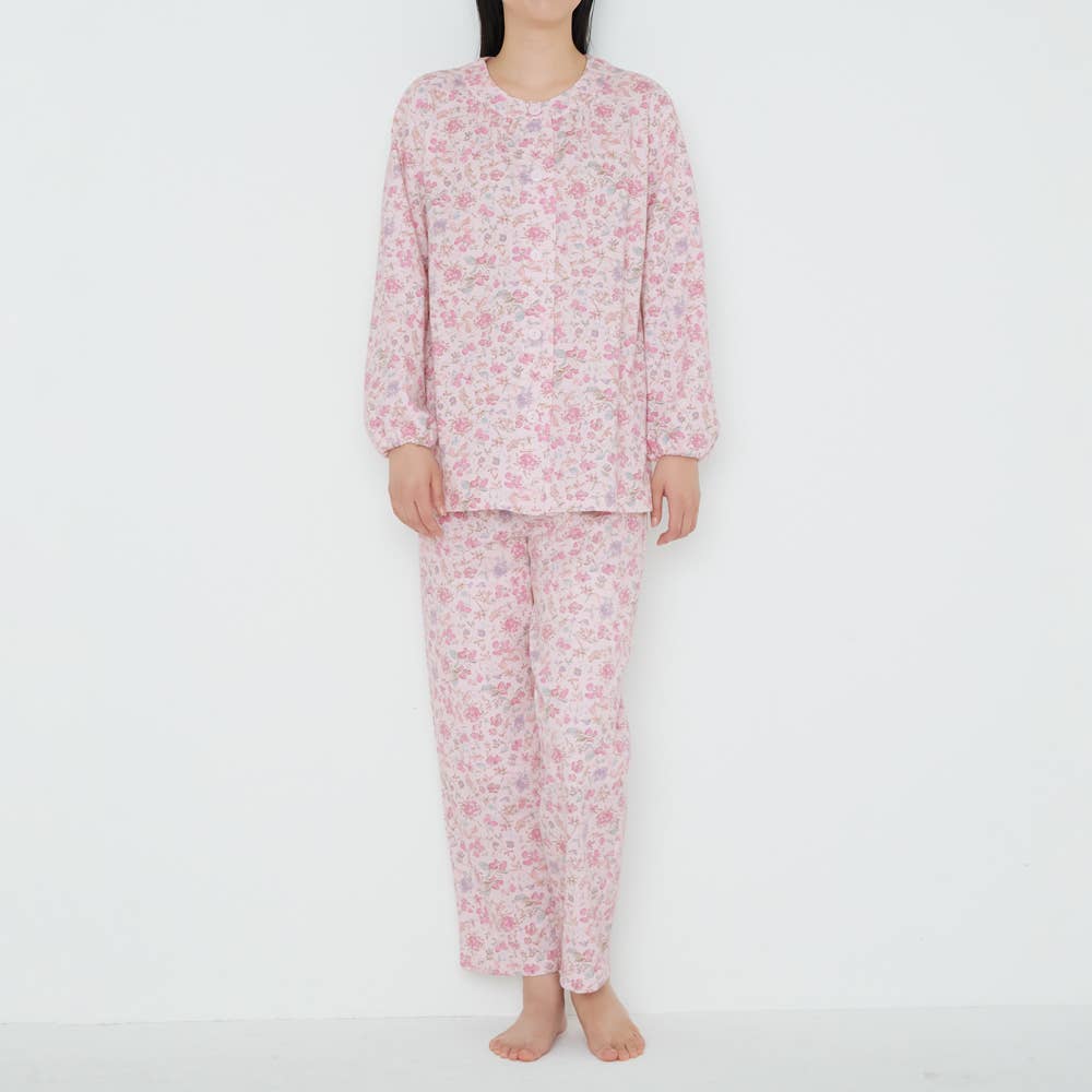 【肩ももＷ保温】ダンボールニット 長袖長パンツ フェミニンパジャマ TG4155EC ピンク