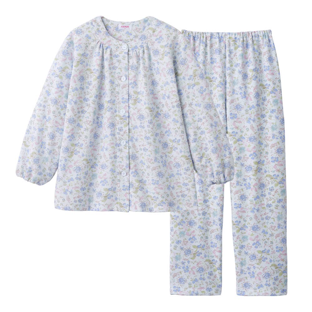 【肩ももＷ保温】ダンボールニット 長袖長パンツ フェミニンパジャマ TG4155EC サックス