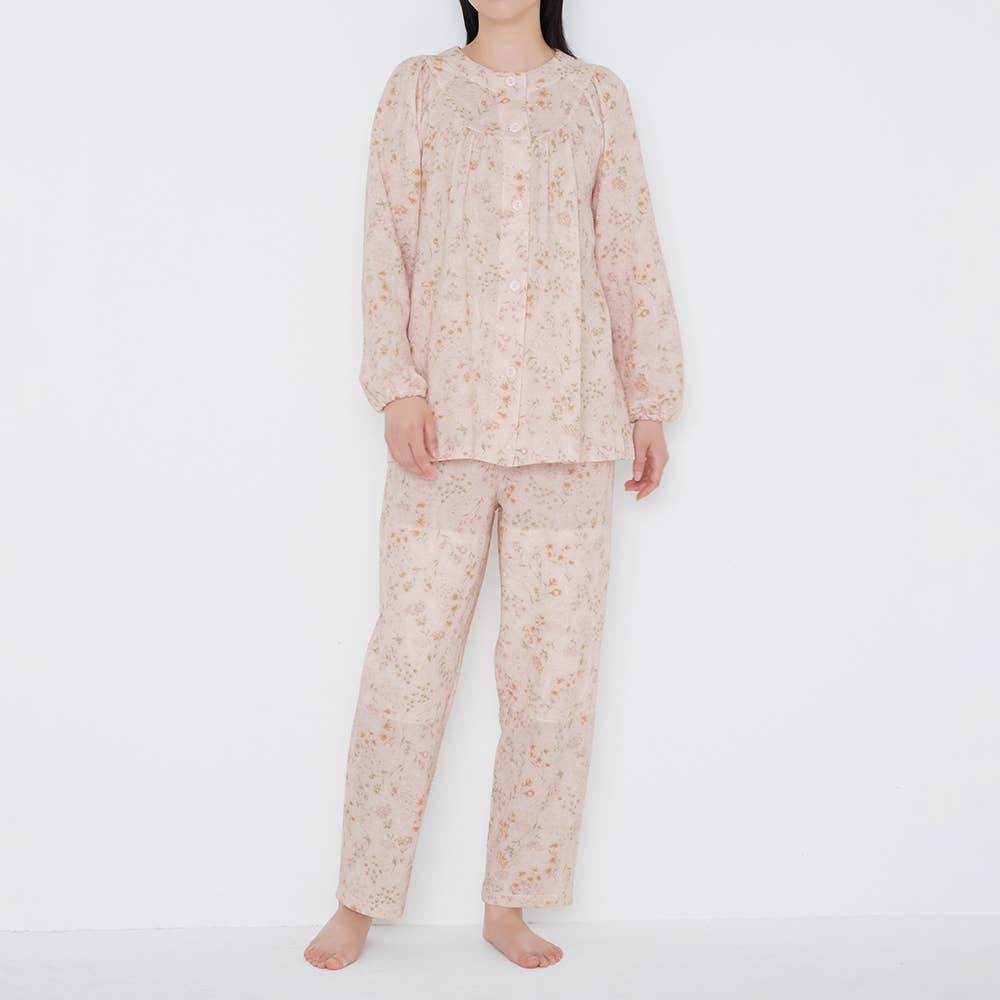 【肩ももＷ保温】ソフトキルト 長袖長パンツ パジャマ TG4165 クリーム