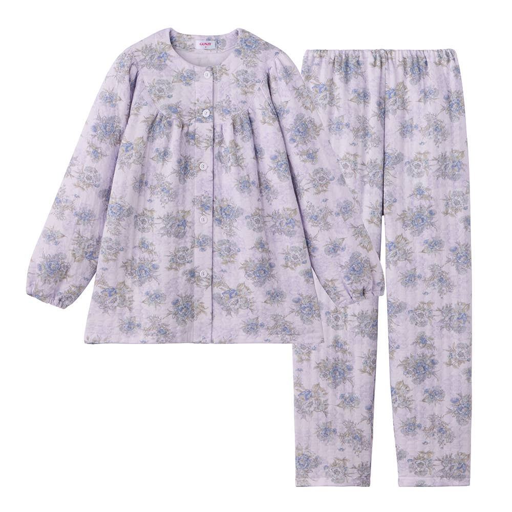 【全身保温】発熱ソフトキルト 長袖長パンツ フェミニンパジャマ TG4205 パープル