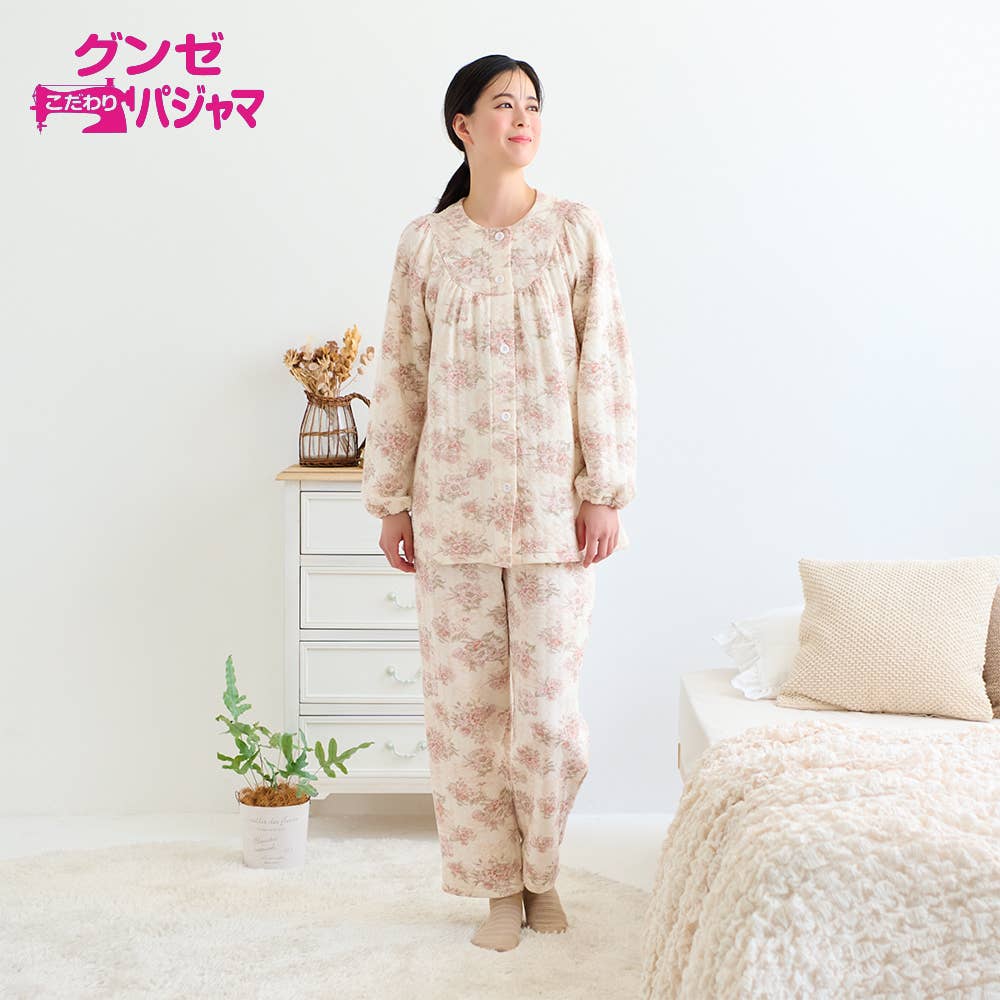 【全身保温】発熱ソフトキルト 長袖長パンツ フェミニンパジャマ