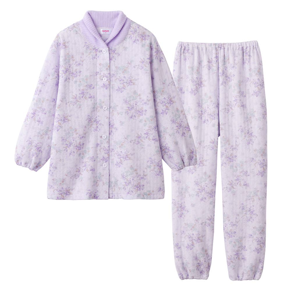 【襟元保温】ソフトキルト 長袖長パンツ パジャマ TG4215 パープル