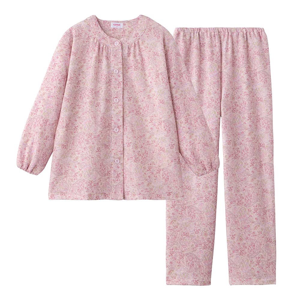 【背腰保温】ソフトキルト 長袖長パンツ パジャマ TG4223 ピンク