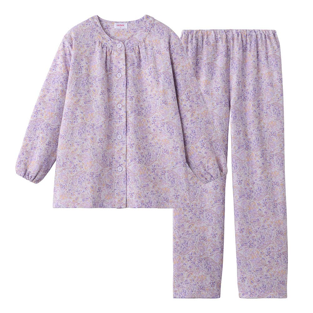 【背腰保温】ソフトキルト 長袖長パンツ パジャマ TG4223 パープル