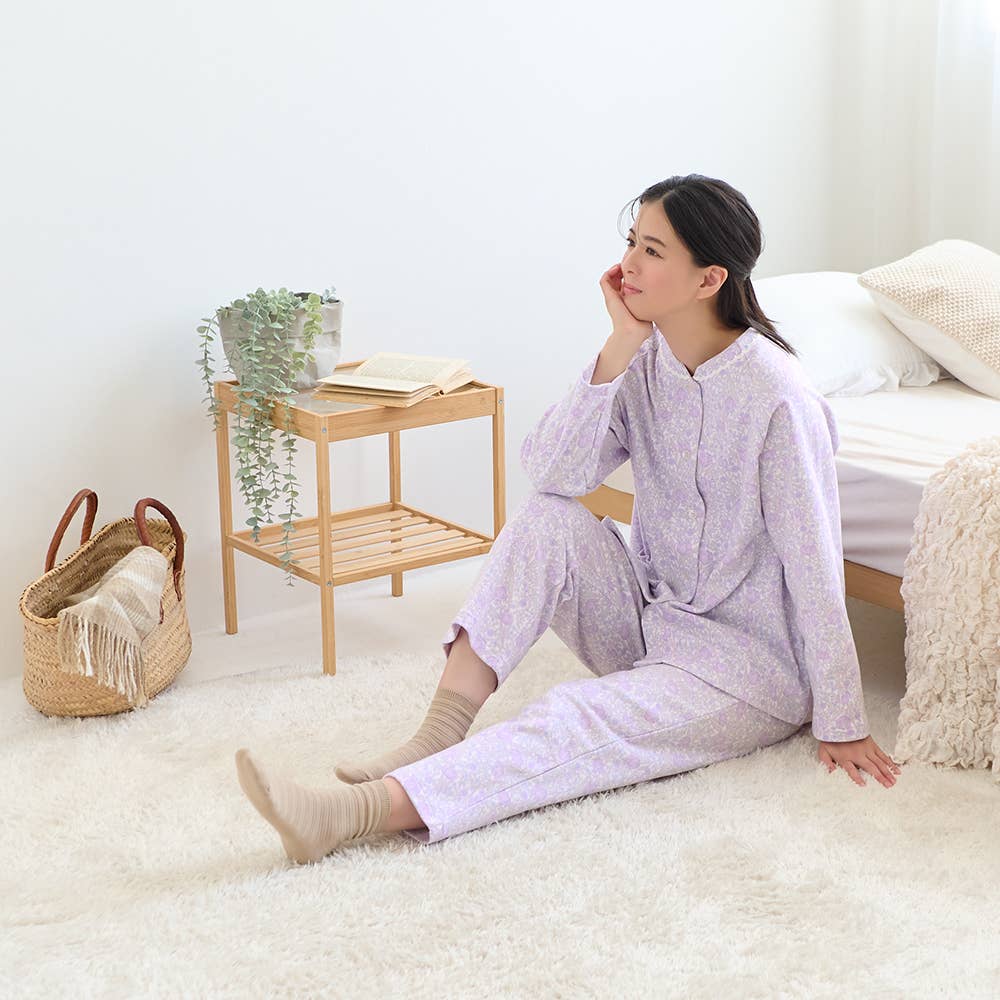 【極暖・綿100%】厚手スムース 長袖長パンツ ノーカラーパジャマ【送料無料】 TG4235EC E1