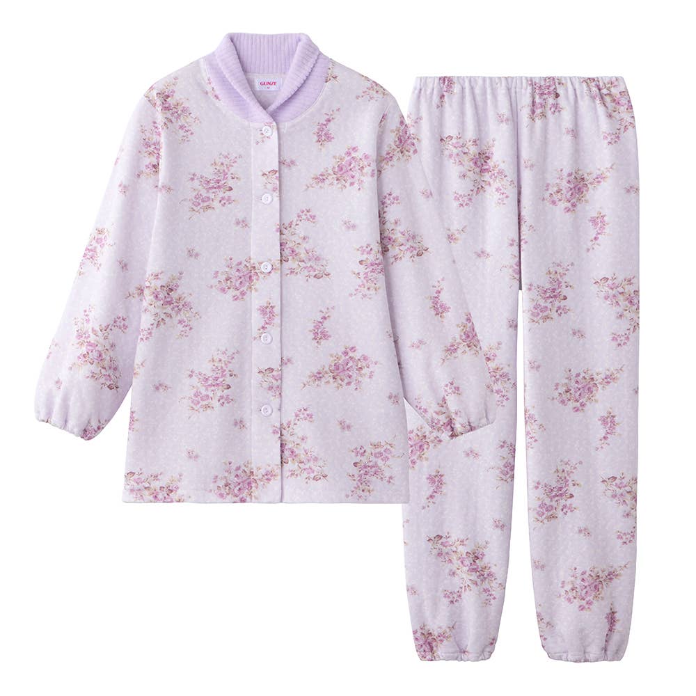 【襟元保温】ソフトキルト 長袖長パンツ パジャマ TG4244EC パープル