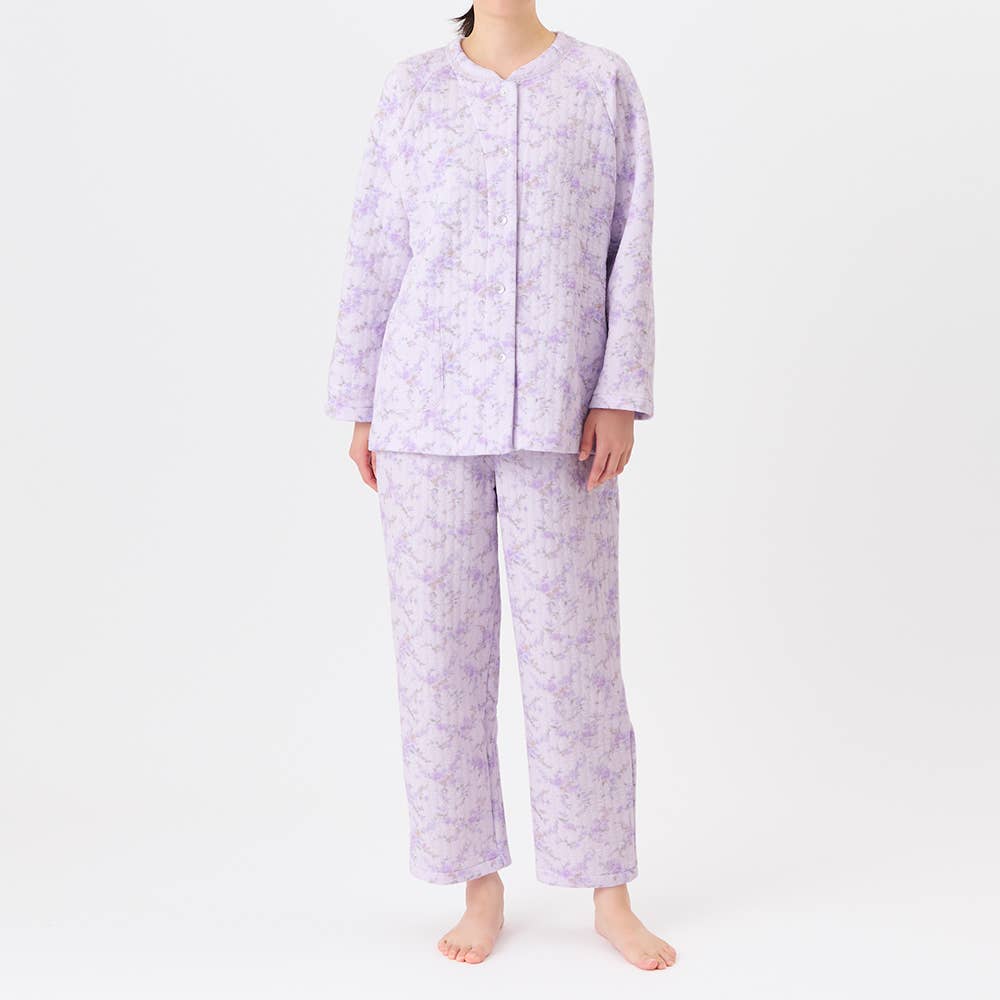 【極暖】スーパーバルキー 長袖長パンツ ノーカラーパジャマ【送料無料】 TG4255 パープル