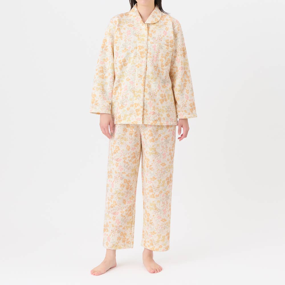 【極暖】パイル裏起毛 長袖長パンツ シャツ襟 パジャマ【送料無料】 TG4265EC クリーム