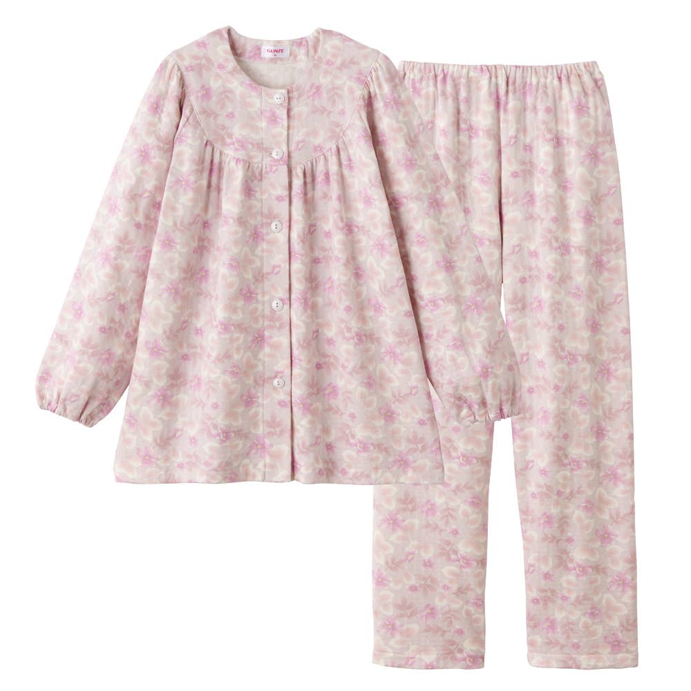 肌側綿 保湿加工＆抗菌防臭加工ソフトキルト パジャマ 長袖長パンツ【SALE】 TG4284 ピンク