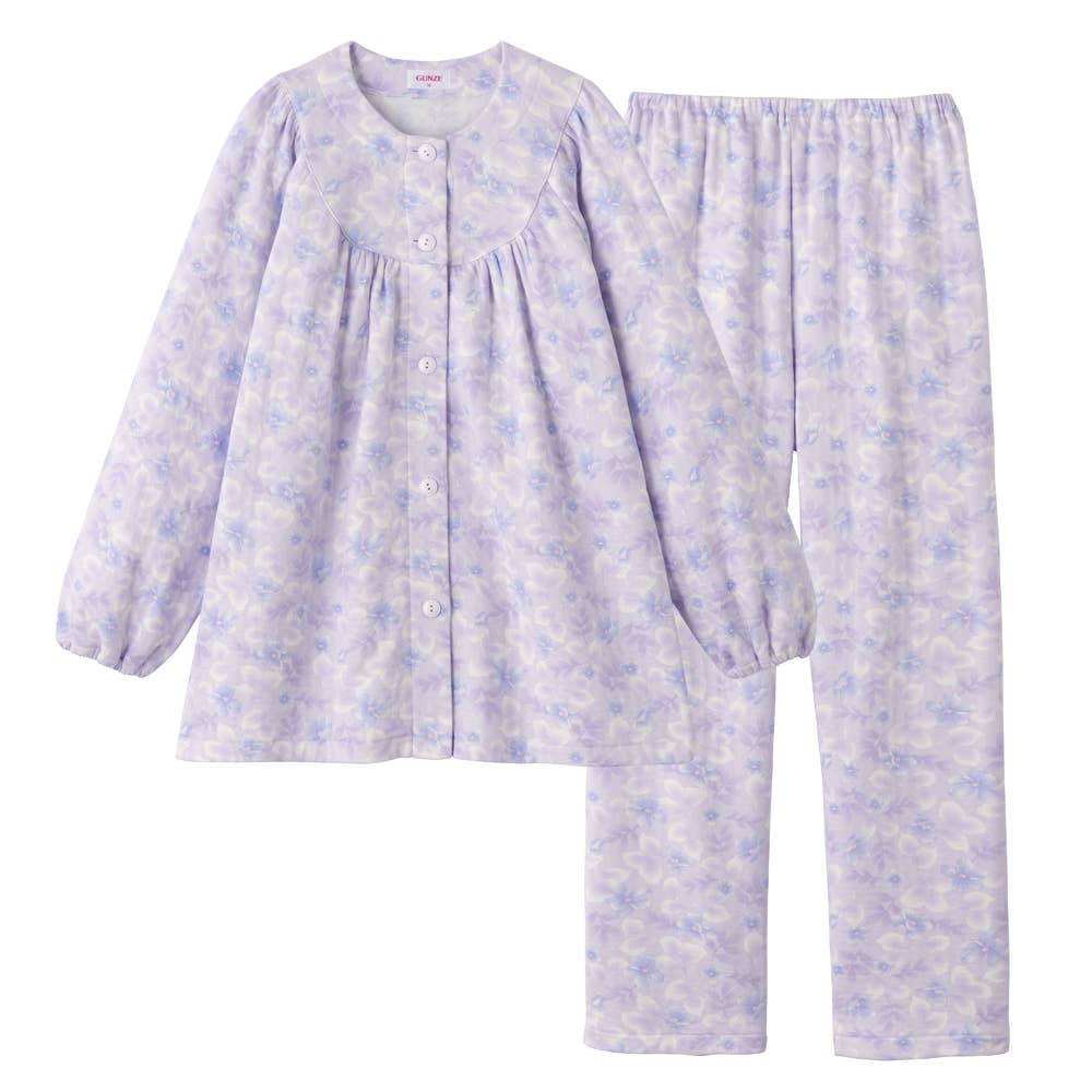 肌側綿 保湿加工＆抗菌防臭加工ソフトキルト パジャマ 長袖長パンツ【SALE】 TG4284 パープル