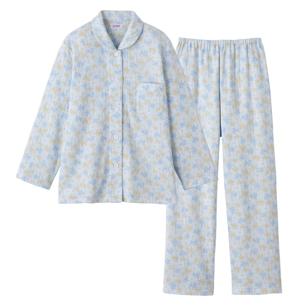 肌側綿 保湿加工＆抗菌防臭加工ソフトキルト パジャマ 長袖長パンツ TG4294 サックス