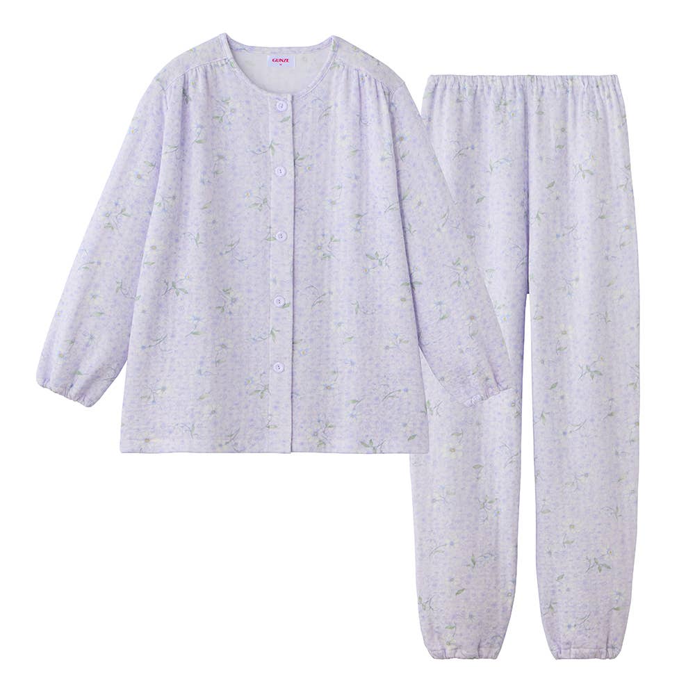 【京都捺染・綿混】ソフトキルト 長袖長パンツ シャツパジャマ【送料無料】 TG4315 パープル