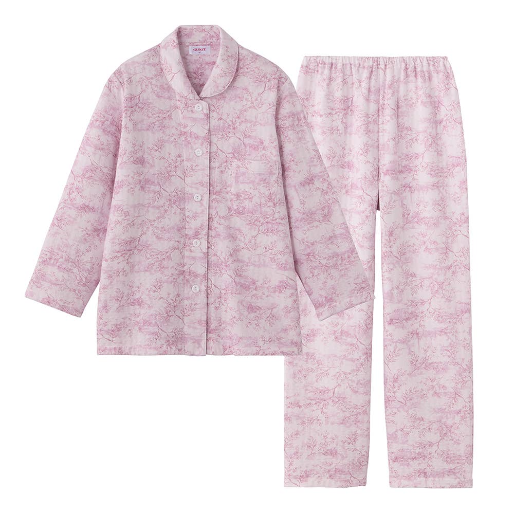 【京都捺染・綿混】ソフトキルト 長袖長パンツ　シャツ パジャマ【送料無料】 TG4325 ピンク