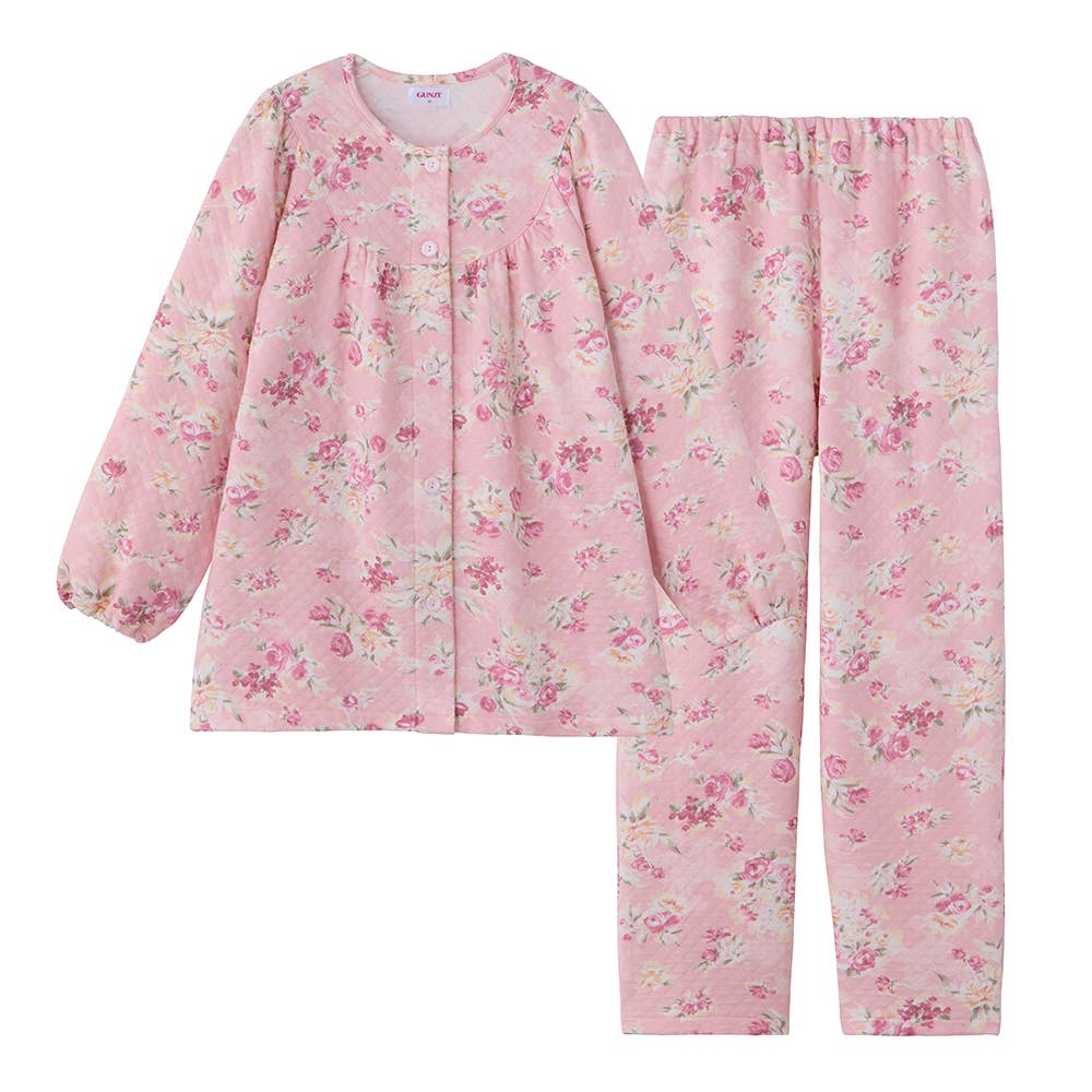 【京都捺染・綿混】ダイヤキルト 長袖長パンツ フェミニンパジャマ【送料無料】 TG4335 ピンク