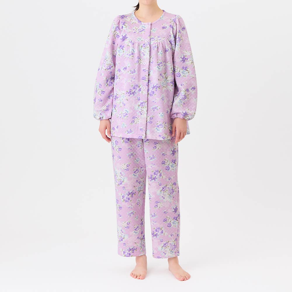 【京都捺染・綿混】ダイヤキルト 長袖長パンツ フェミニンパジャマ【送料無料】 TG4335 パープル