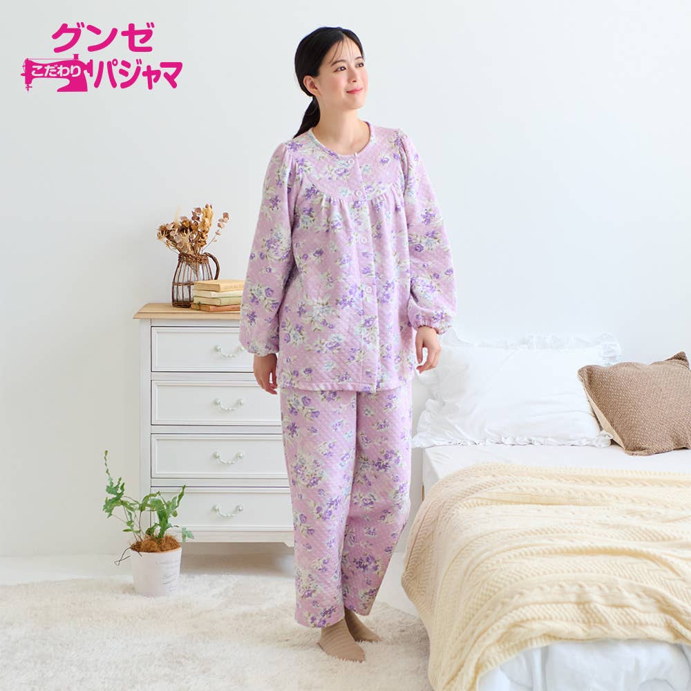 【京都捺染・綿混】ダイヤキルト 長袖長パンツ フェミニンパジャマ【送料無料】