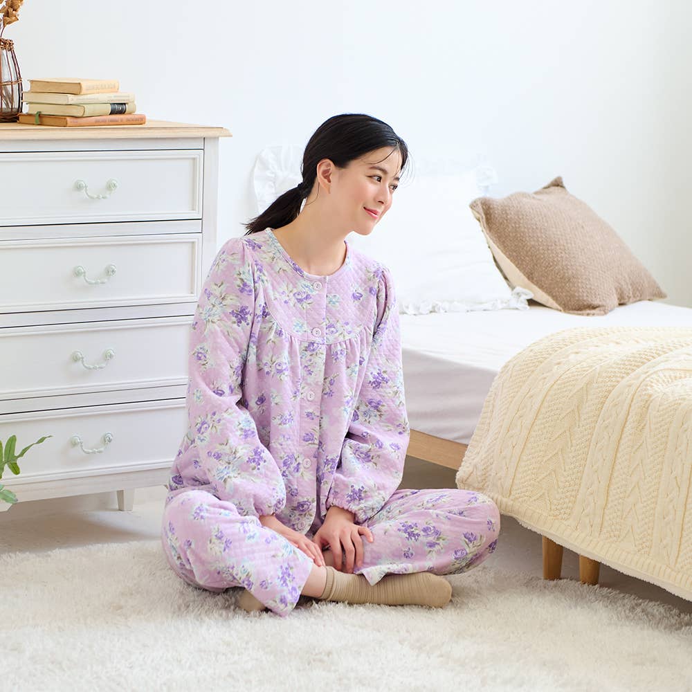 【京都捺染・綿混】ダイヤキルト 長袖長パンツ フェミニンパジャマ【送料無料】 TG4335 E1