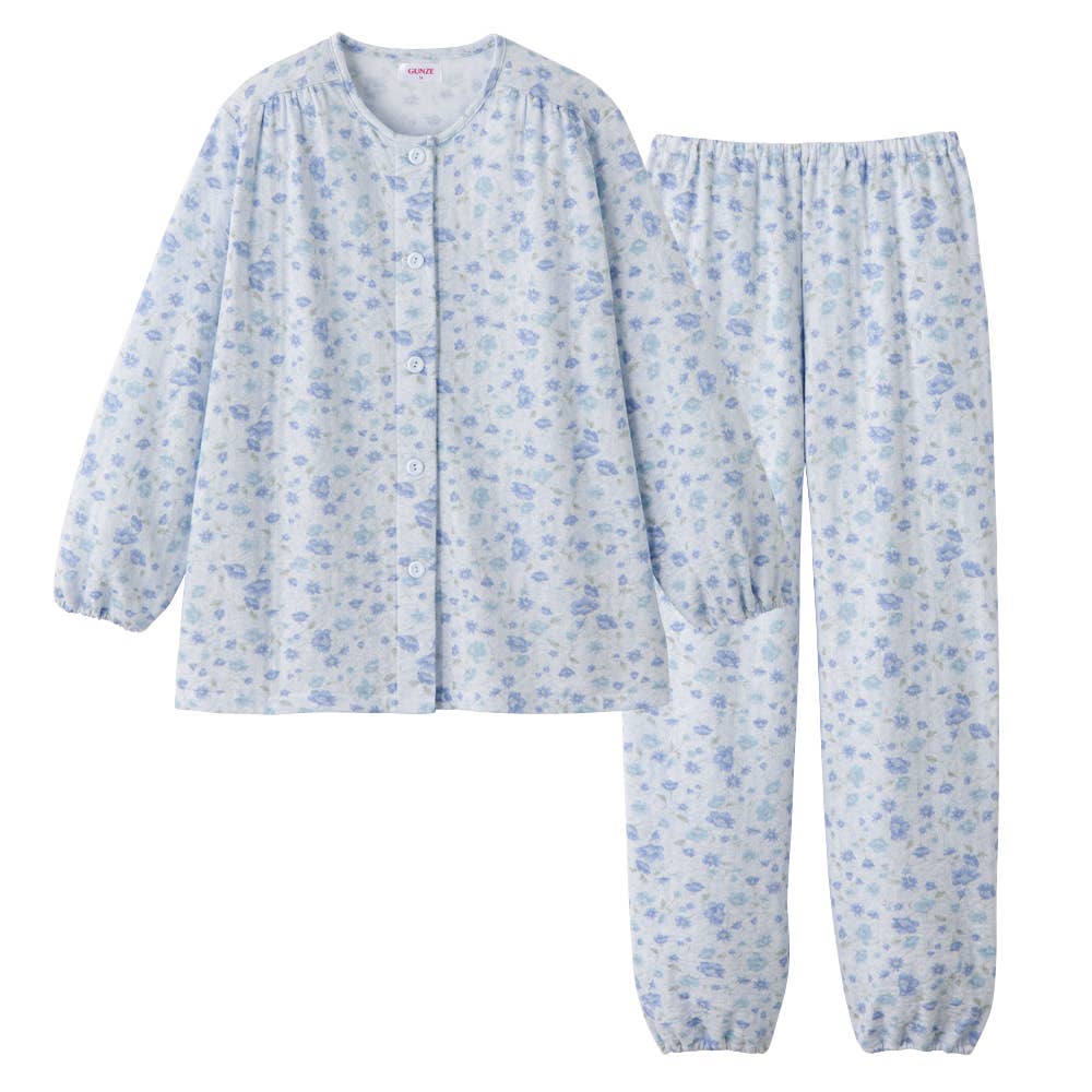 綿混 ソフトキルト パジャマ 長袖長パンツ【送料無料】 TG4354 サックス