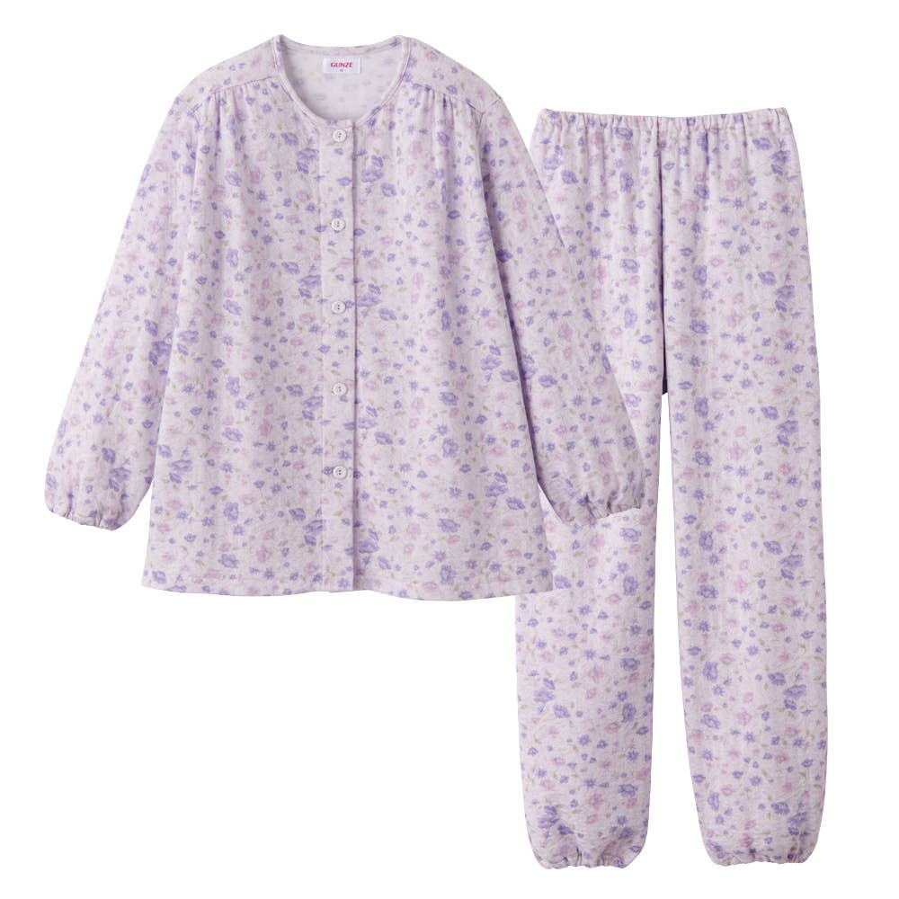 綿混 ソフトキルト パジャマ 長袖長パンツ【送料無料】 TG4354 パープル