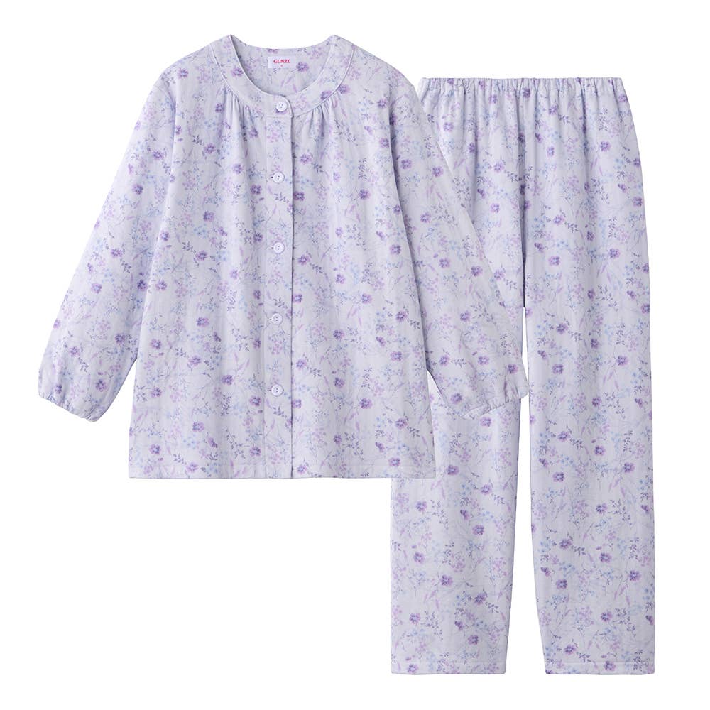 【肌側綿100%】 ソフトキルト 長袖長パンツ シャツパジャマ TG4394 パープル