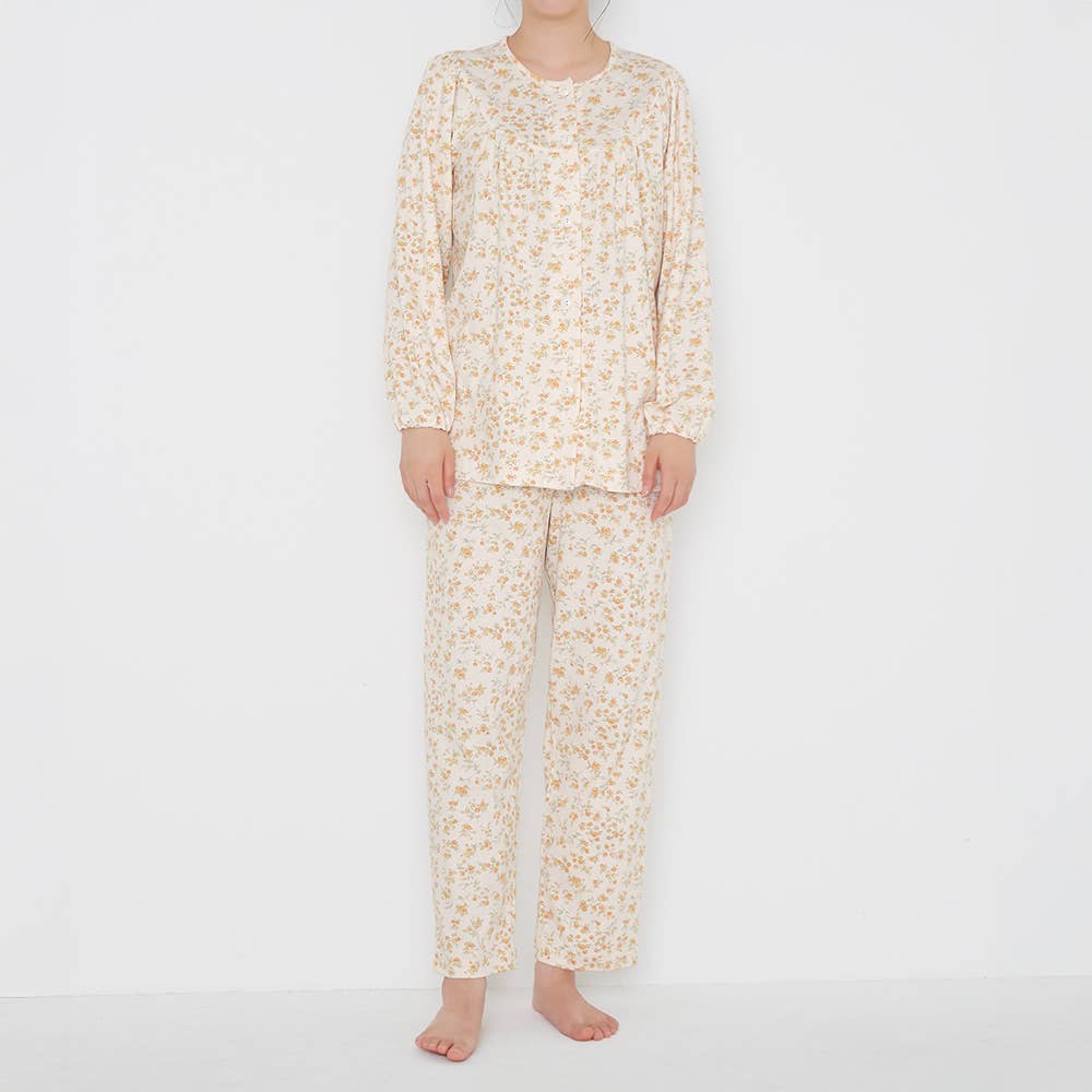 【プチサイズ・綿100%】スムース 長袖長パンツ フェミニンパジャマ TG4405 オレンジ