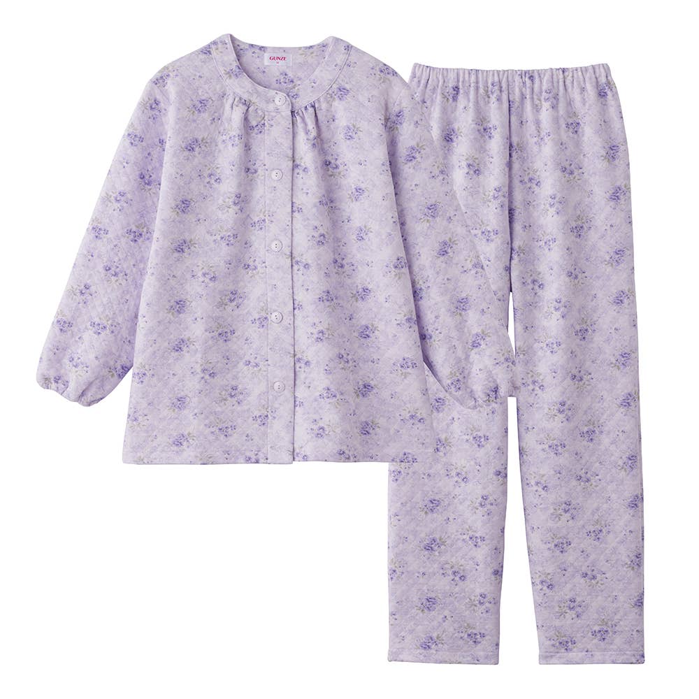 【綿混】ダイヤ柄キルト 長袖長パンツ フェミニンパジャマ TG4413 パープル