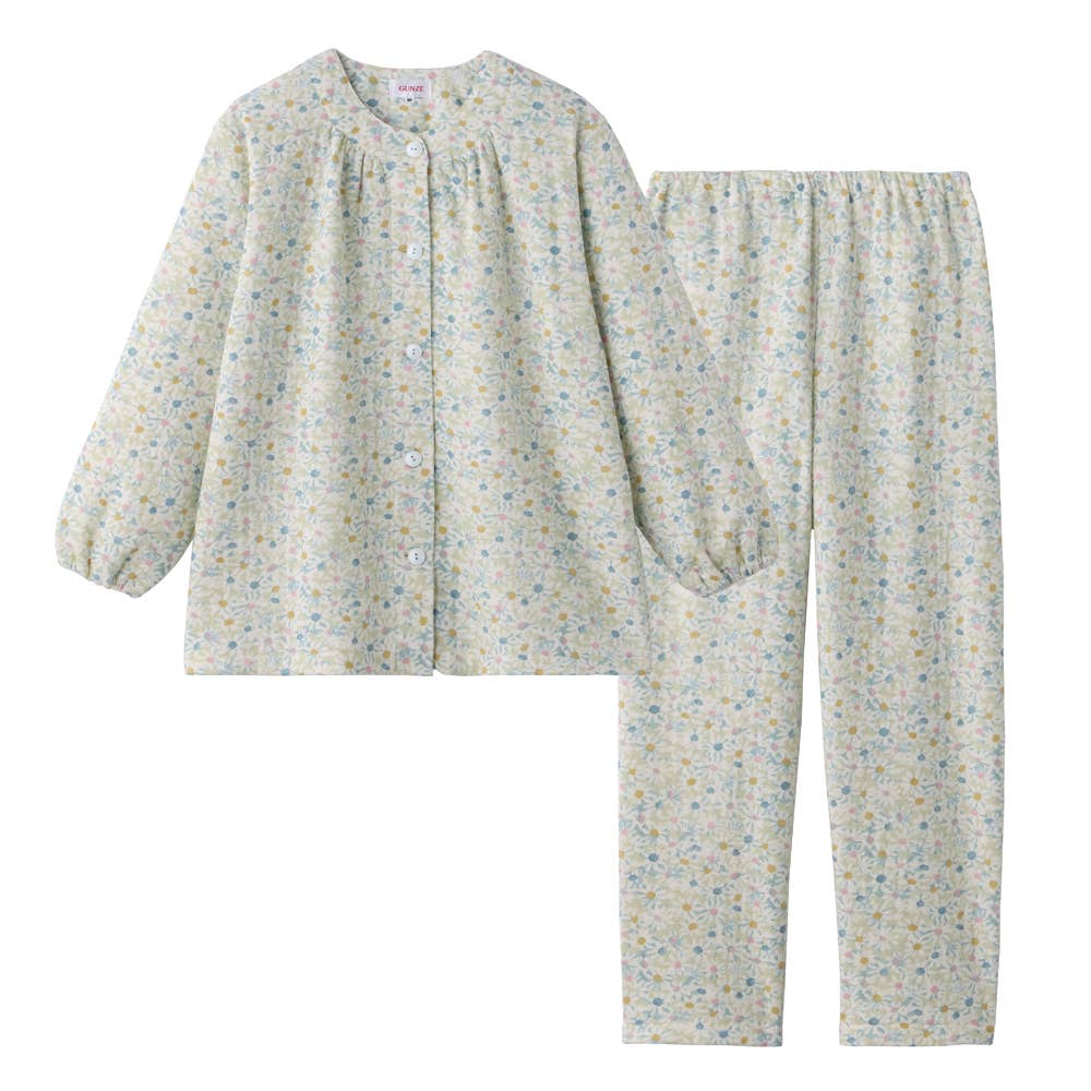 【プチサイズ】ソフトキルト 長袖長パンツ フェミニンパジャマ TG4415 グリーン