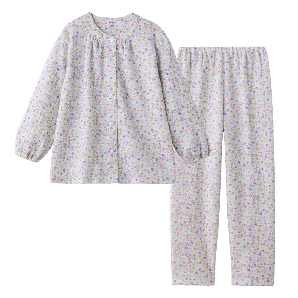 【プチサイズ】ソフトキルト 長袖長パンツ フェミニンパジャマ TG4415 パープル