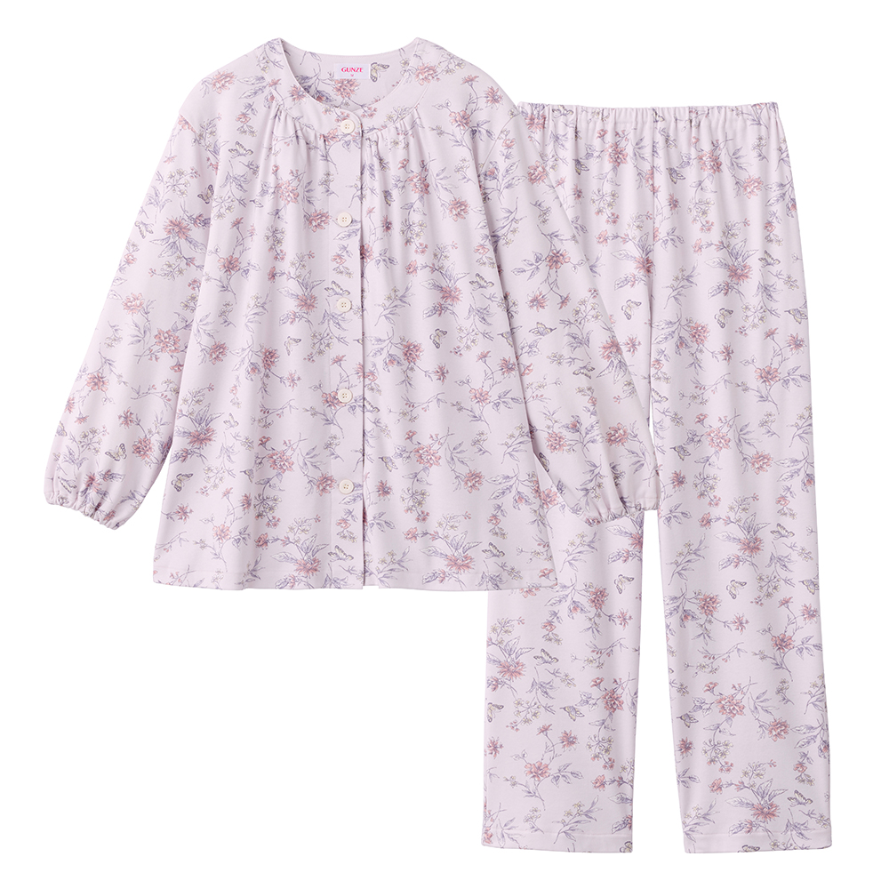 【家庭用乾燥機対応】スムース 長袖長パンツ フェミニンパジャマ TG4455 ピンク