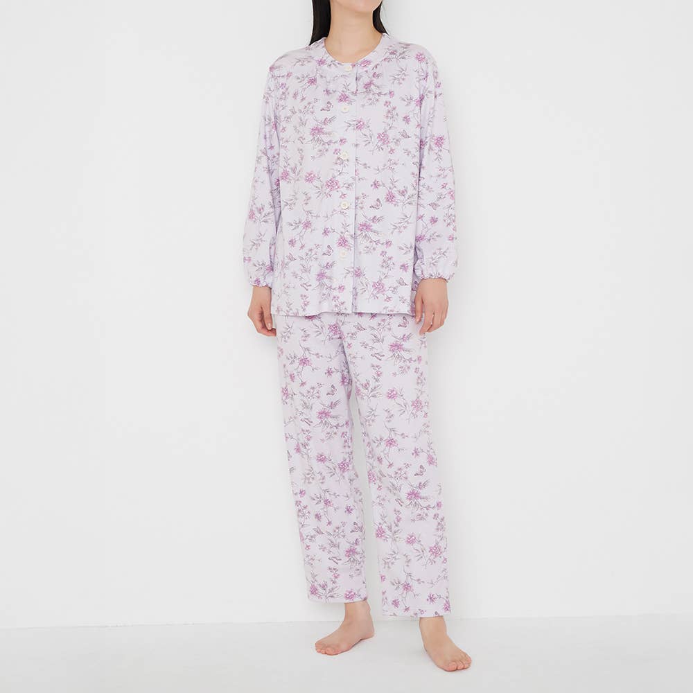 【家庭用乾燥機対応】スムース 長袖長パンツ フェミニンパジャマ TG4455 パープル
