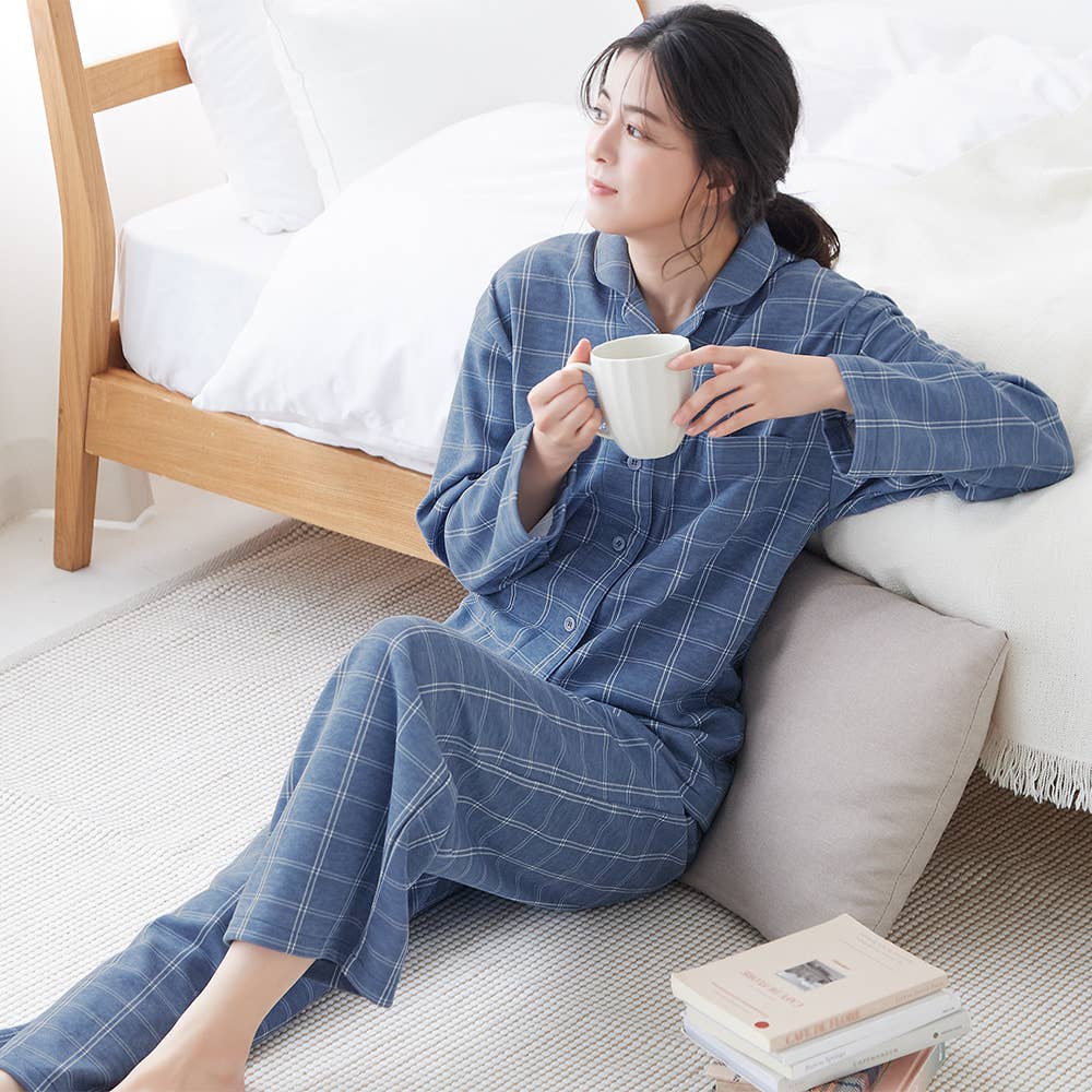 Fire ASEDORON Back Warmer Dunknit Long Sleeve and Pants Pajamas (Free Shipping) TG4615 Navy Blue