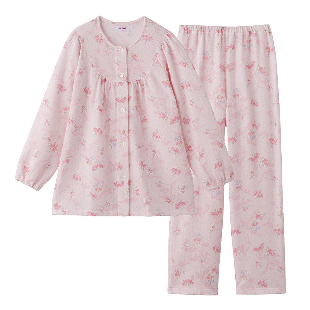 【綿混】ソフトキルト 長袖長パンツ フェミニンパジャマ TG8044 ピンク